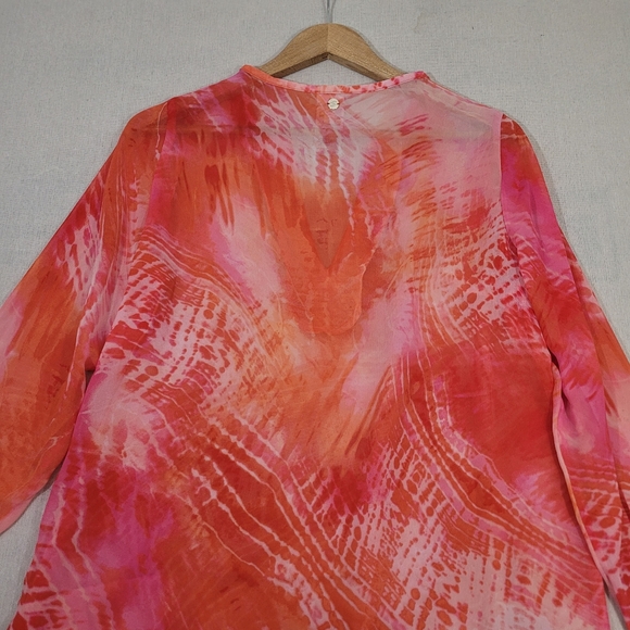 Chicos 1 Womens Size Medium Pink Beaded Tie Dye Tunic Lightweight Sheer Boho - Picture 9 of 15